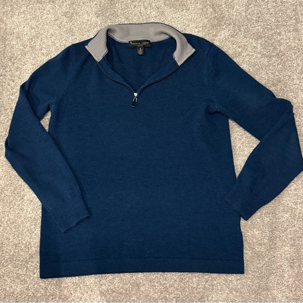 Pronto Uomo Merino Zip Sweater Size Small (Blue)